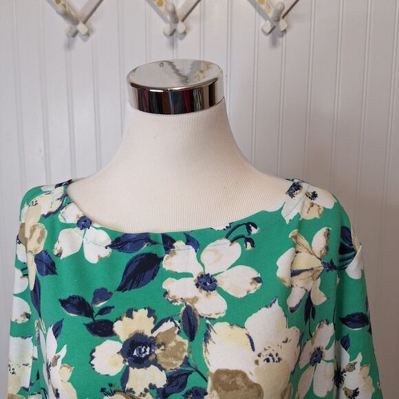 Karen Scott Sport Womens‎ Knit Shift Dress 2X Green Floral Short Sleeve Pullover - Picture 3 of 6